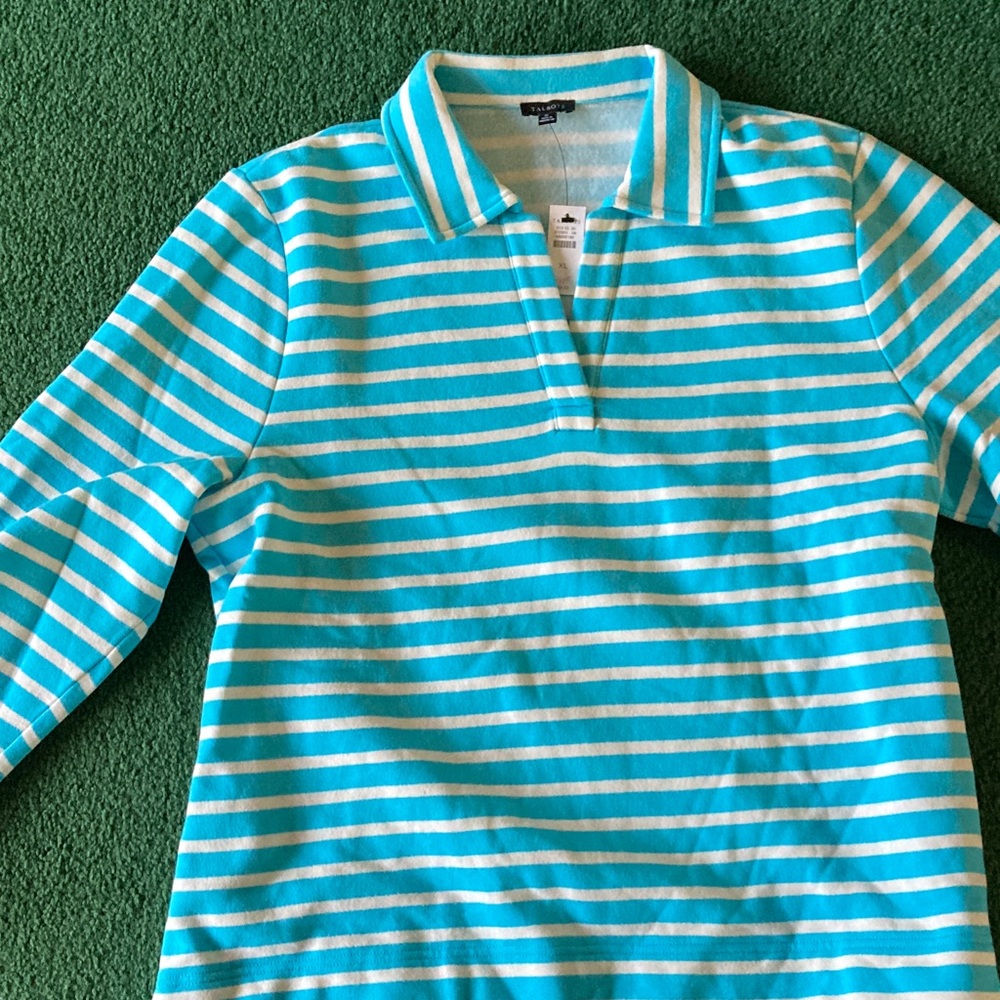Talbots turquoise and White Striped Sweatshirt/sweater